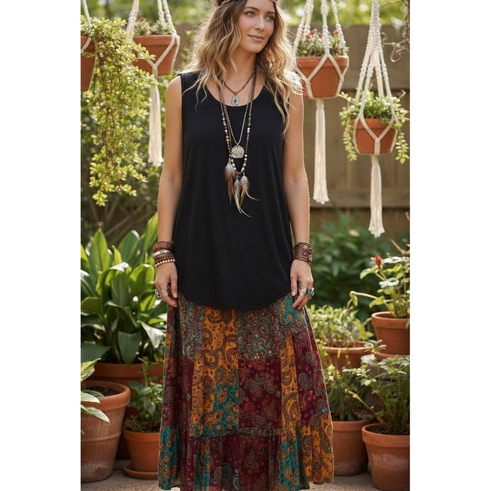 🔥Free People 🖤 Scoop Neck Black‎ Boho Tank Top Minimalist Layering Tunic S